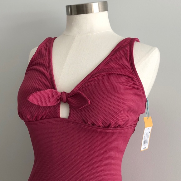 NWT✨Kona Sol Textured Tie Front One Piece Swimsuit - Picture 2 of 5